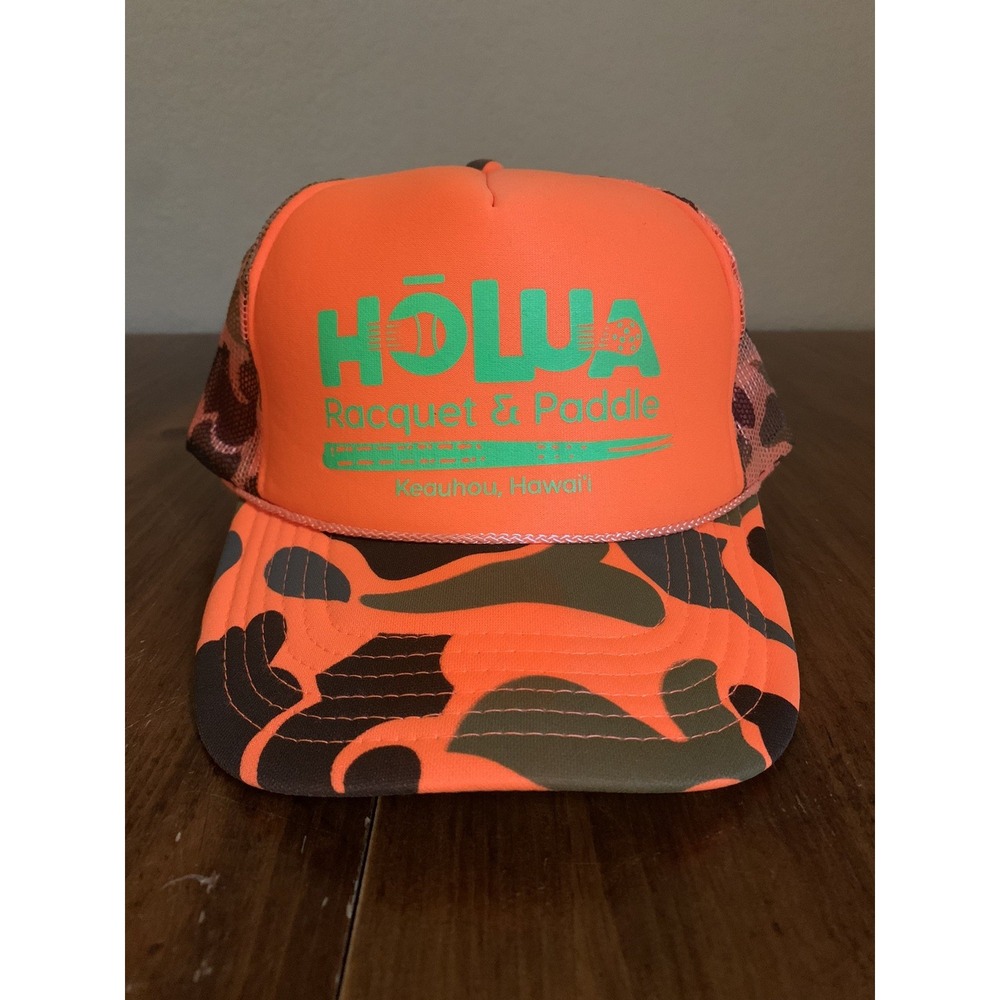 HoLua Raquet & Paddle Trucker Hat Hawaii Orange Camo Surfer Rope Cap Keauhou